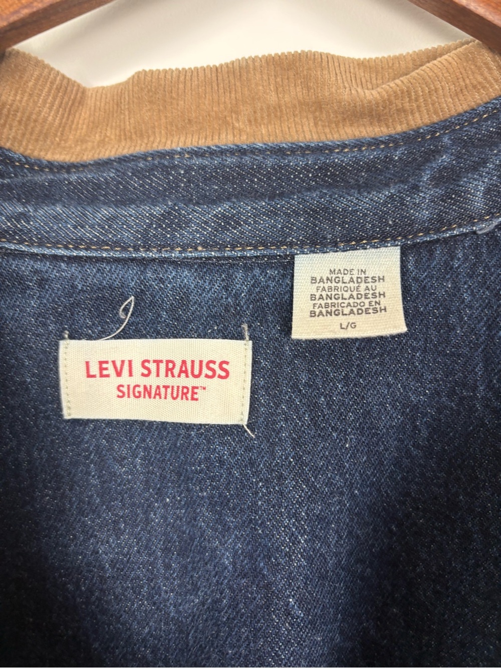 Levi Strauss Men's Dark Blue Denim Jacket Tan Corduroy Collar Heavy Weight Large - Picture 4 of 13